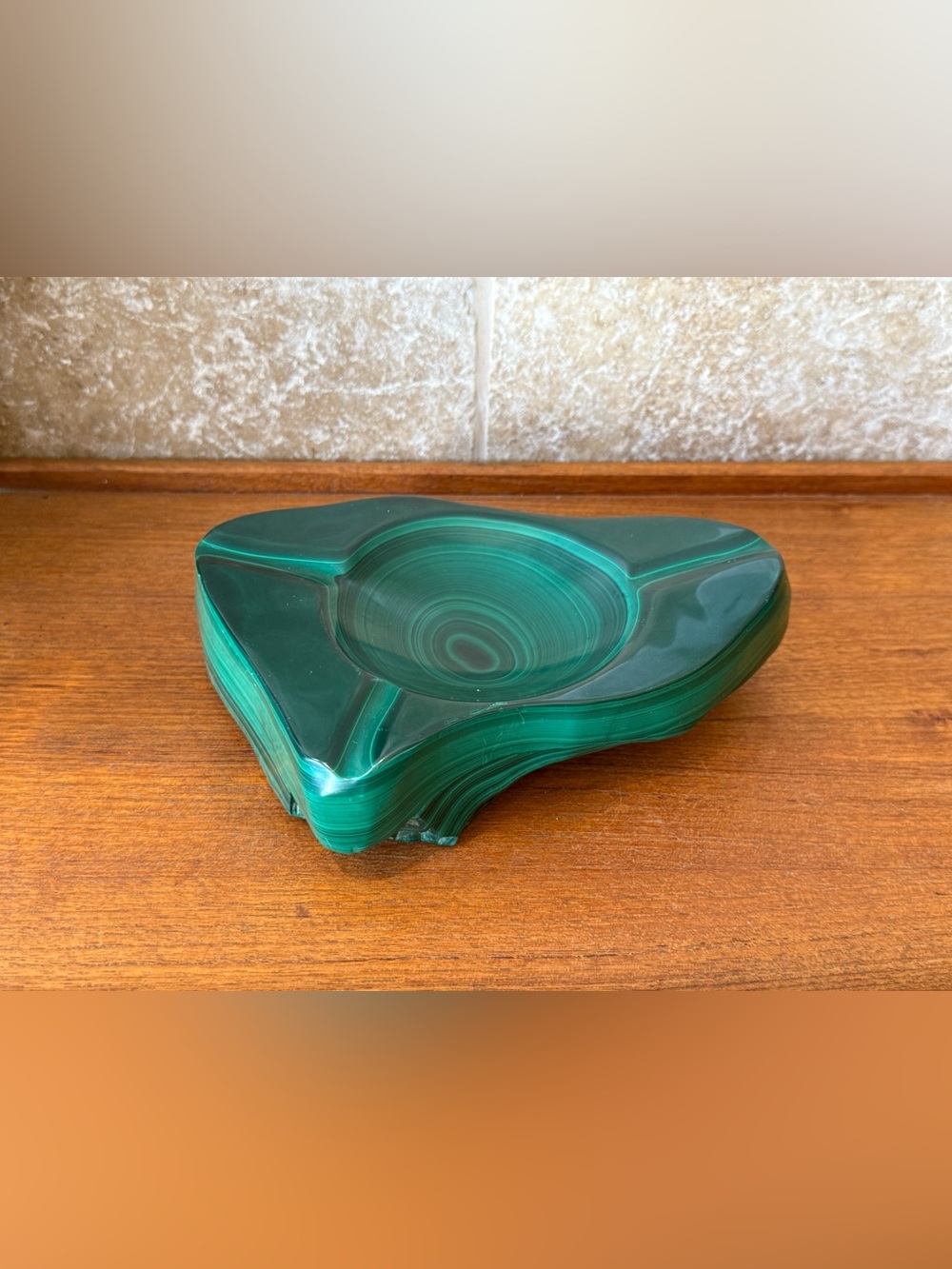 Huge MCM Malachite Raw Edge Ashtray / Dish Mid Century Circa 50s 60s